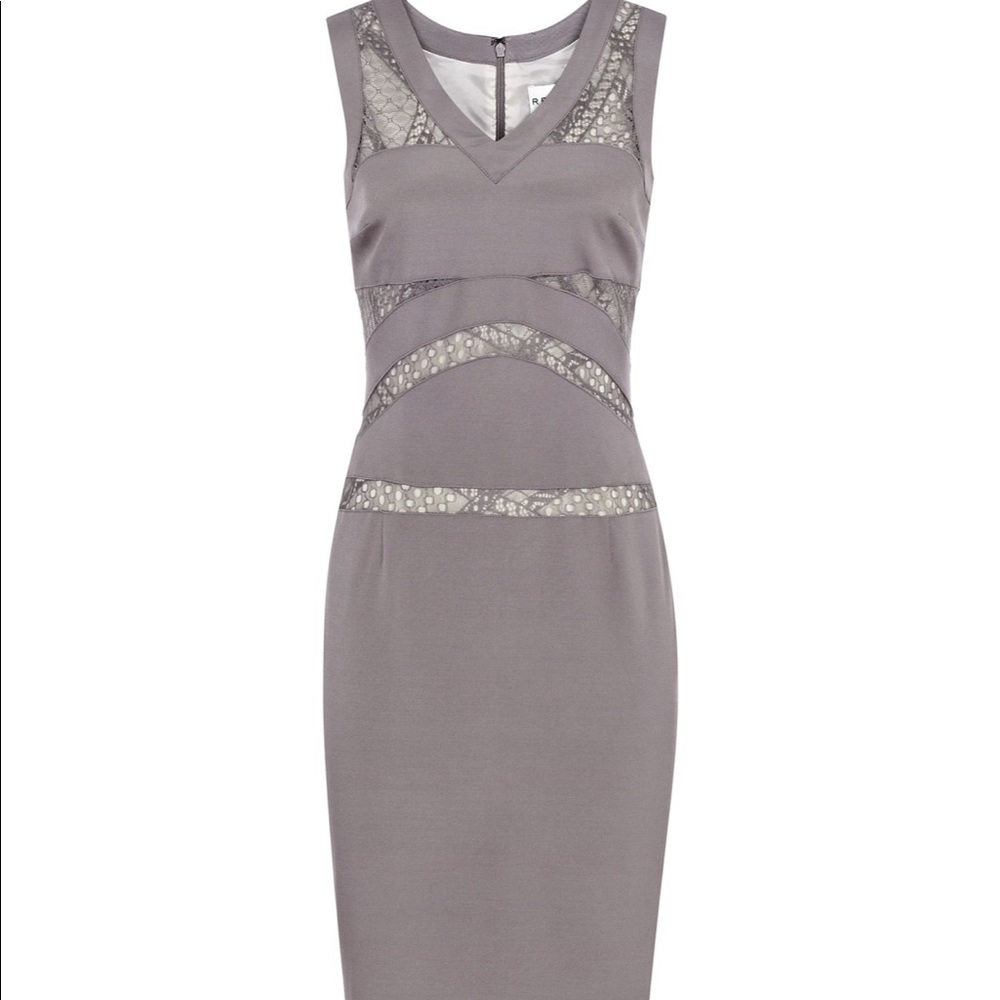 Reiss Gray Lace inset fitted dress